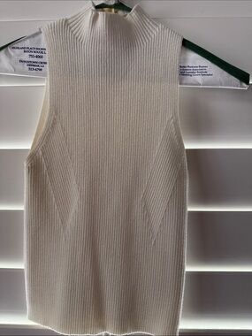 Pink Lily Cream Ribbed Mock Neck Tank Top